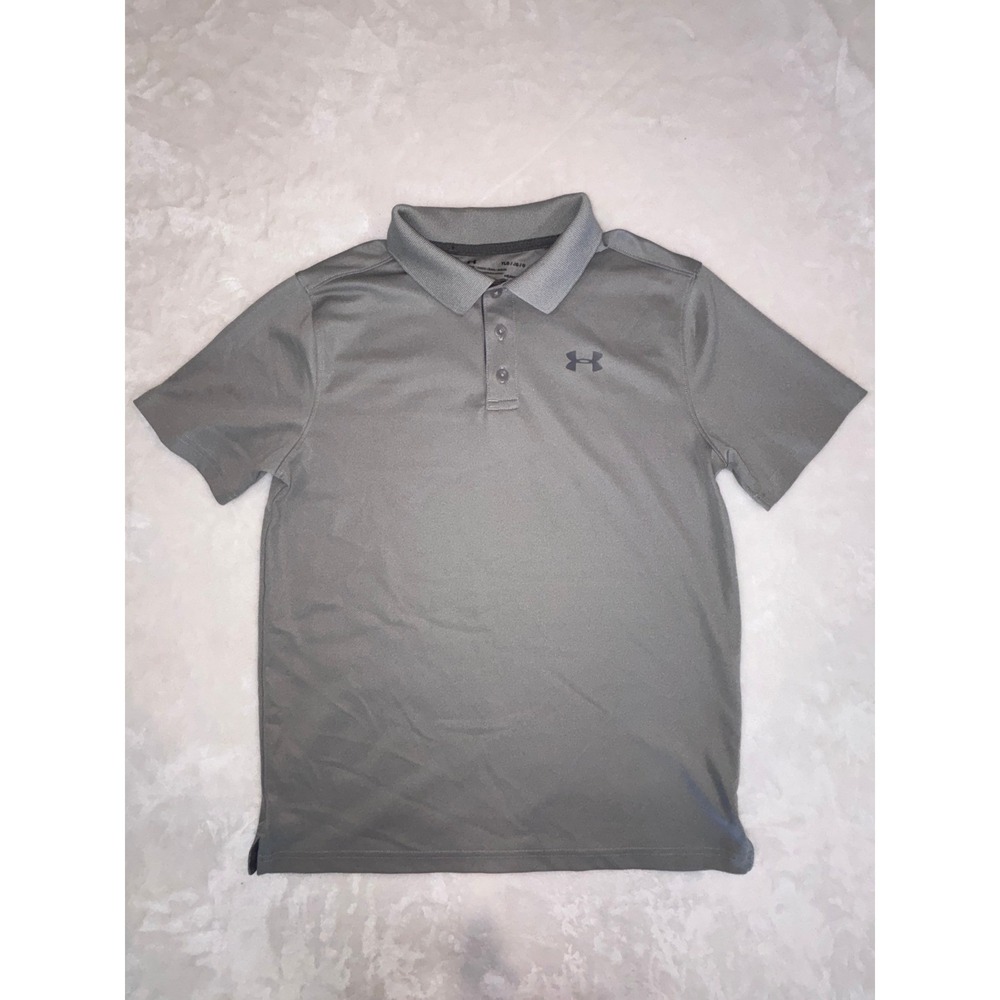 Under Armour Boys HeatGear‎ Gray Short Sleeve Polo Shirt Youth Large YLG Loose
